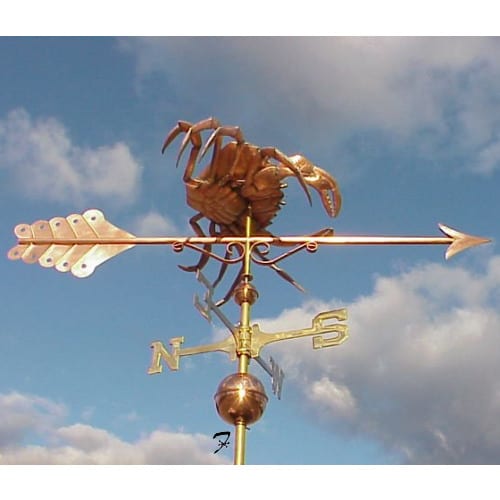 WONDERFUL SOLID COPPER KING CRAB WEATHERVANE W/BRASS DIRECTIONALS MADE IN USA #176 