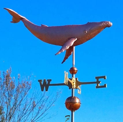 parts shown,Cottage medium size with mount Copper Humpback whale weathervane 